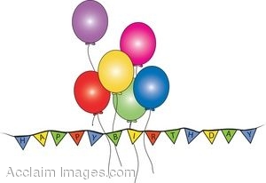 300x206 Clip Art Of A Happy Birthday Banner With Balloons