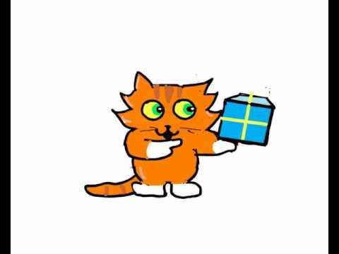 480x360 Cute Cartoon Cat Sings Happy Birthday