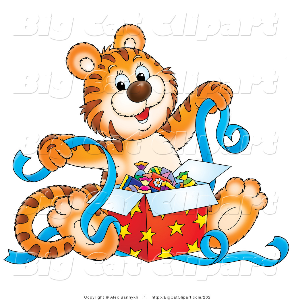 1024x1044 Big Cat Clipart Of A Happy Tiger Cub Holding Ribbons While Opening
