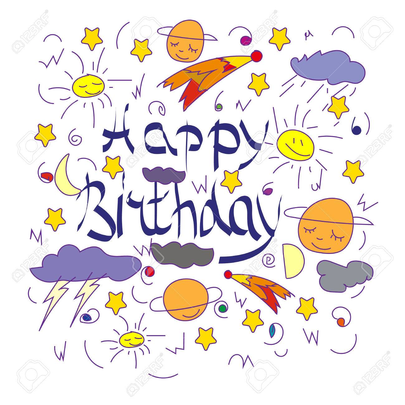 1300x1300 Drawing Of A Happy Birthday On The Background Of The Planets