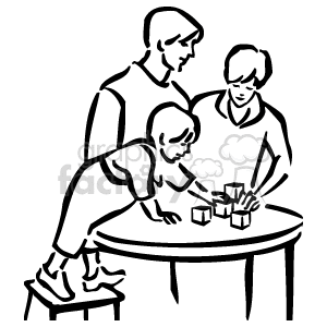 300x300 Royalty Free A Black And White Family Playing Blocks