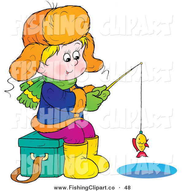600x620 Clip Art Of A Happy Boy Sitting On An Ice Chest While Ice Fishing