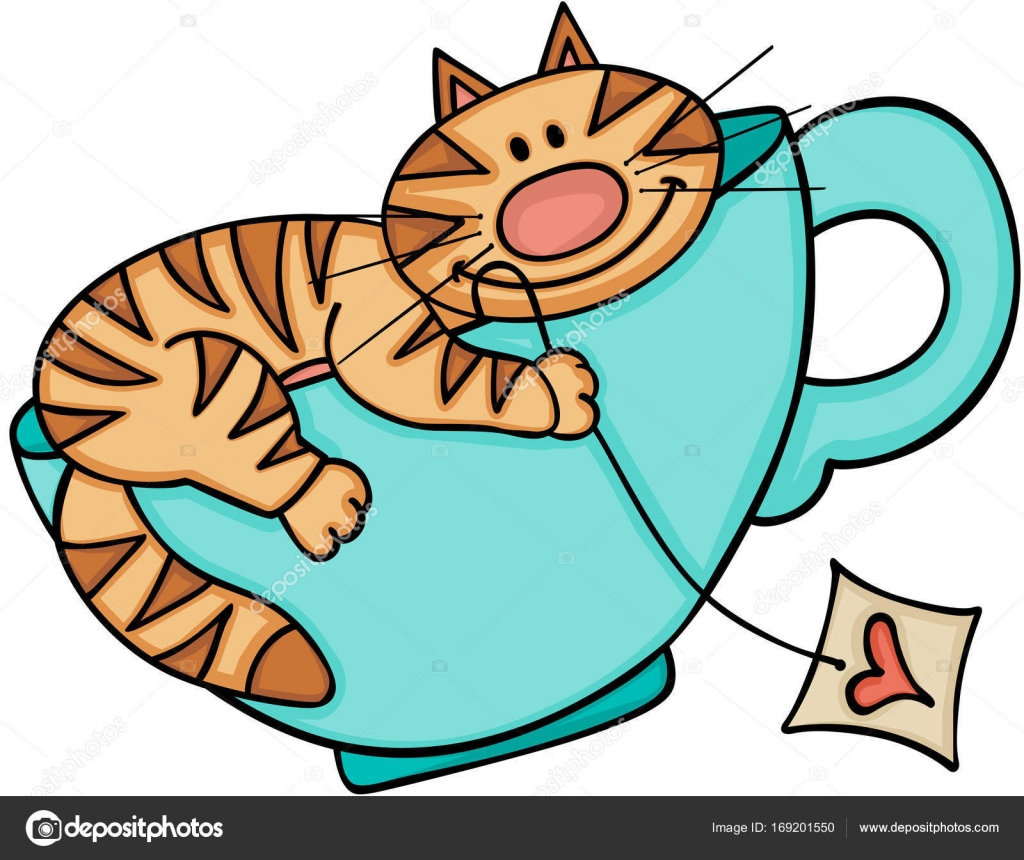 1024x860 Happy Cat On Blue Cup Of Tea Stock Vector Socris79