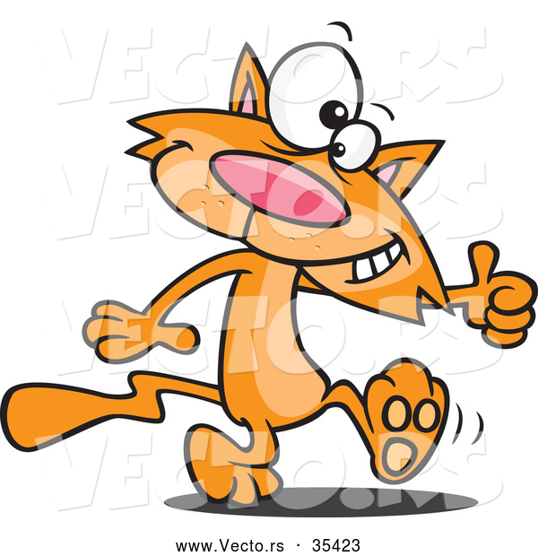 600x620 Vector Of A Happy Orange Cartoon Cat Walking Upright While Giving