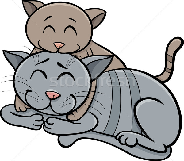 600x525 Happy Cat And Kitten Cartoon Vector Illustration Igor Zakowski