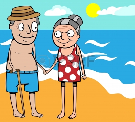 450x407 Cartoon Vector Illustration Of Happy Old Couple On Summer Holiday