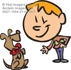 300x296 Clip Art Illustration Of A Boy Shaking Hands With His Dog