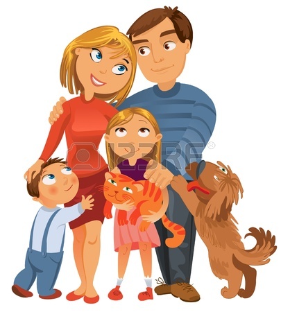 405x450 Happy Family Of Four And Two Pets, Posing Together, Vector Royalty