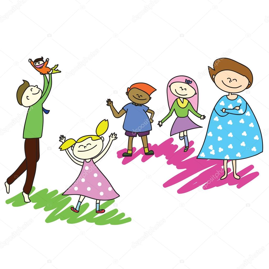 1024x1024 Happy Family Cartoon Hand Drawn Stock Vector Atthameeni