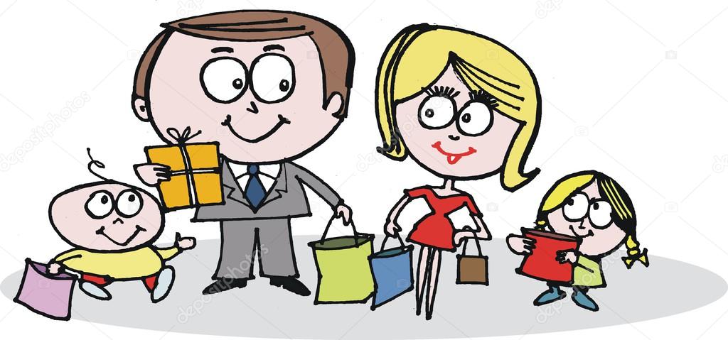 1024x479 Vector Cartoon Of Happy Family Shopping Stock Vector Click60