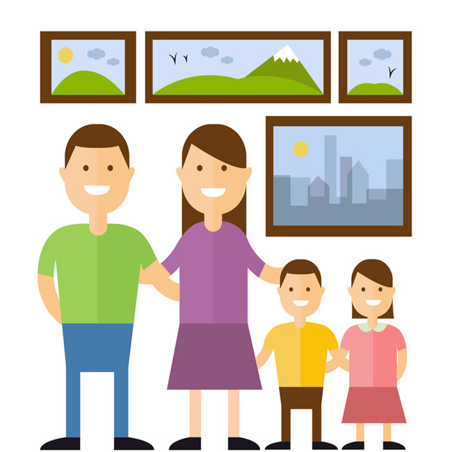 650x650 Cartoon Happy Family Of Four Vector Background Material