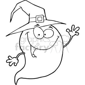 300x300 Royalty Free Happy Halloween Ghost Wearing A Witch Hat 380753