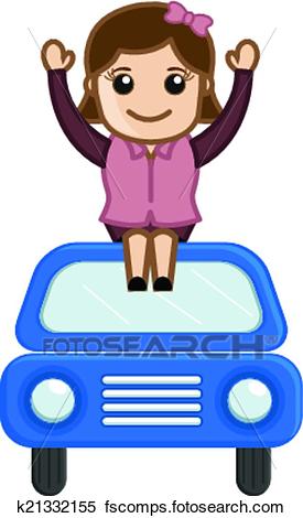 275x470 Clipart Of Happy Girl Sitting Over The Car K21332155