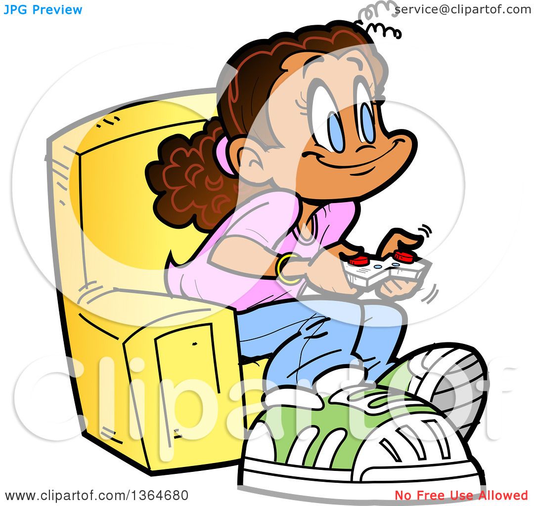 1080x1024 Clipart Of A Cartoon Happy Girl Sitting In A Chair And Playing
