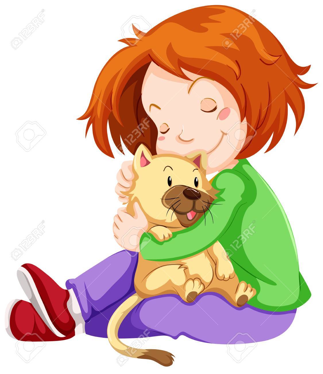 1125x1300 Happy Girl Hugging Pet Cat Illustration Royalty Free Cliparts