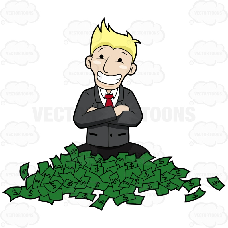 800x800 Happy Guy Sitting With A Bunch Of Money On Floor Cartoon Clipart