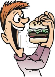 217x300 Art Image A Happy Boy Eating A Hamburger