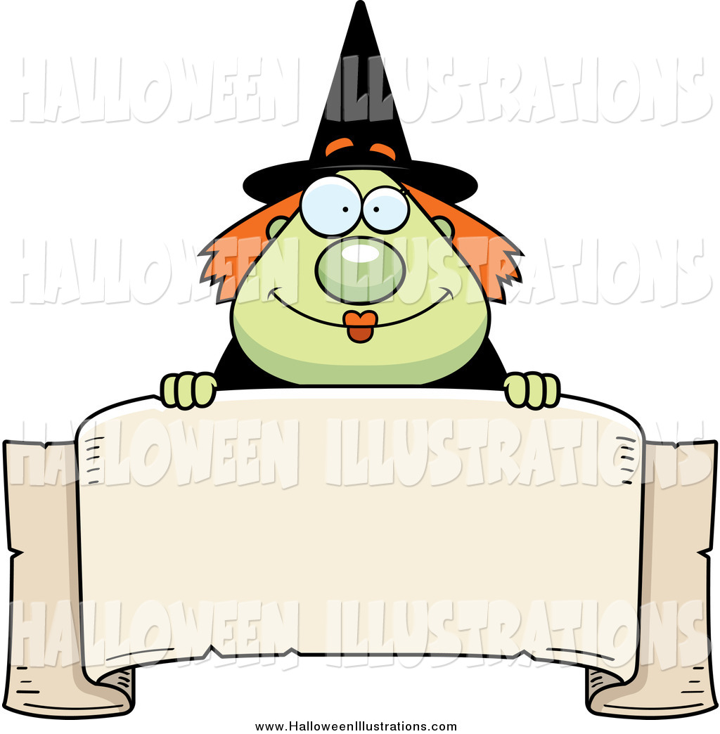 1024x1044 Clip Art Of A Plump Happy Green Witch Looking Over A Blank Banner