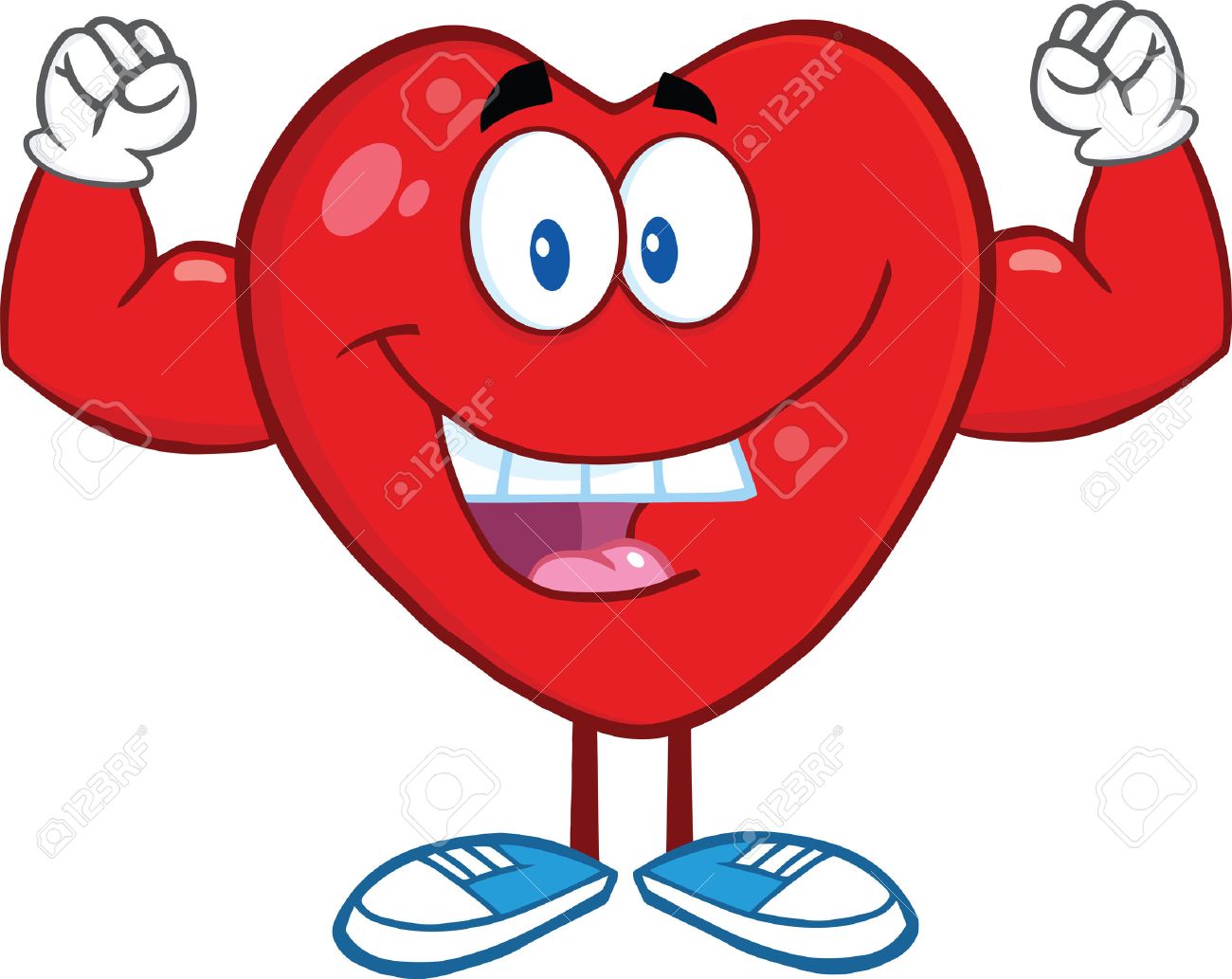 1300x1033 Happy Heart Cartoon Mascot Character Showing Muscle Arms Royalty