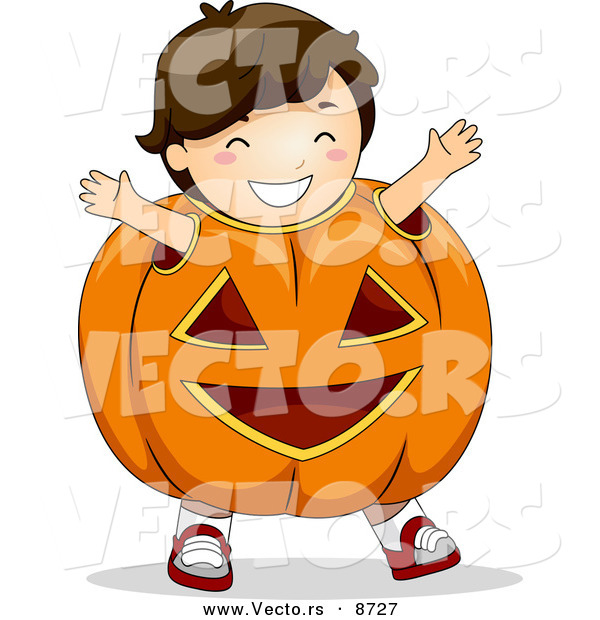 600x620 Cartoon Vector Of A Happy Halloween Boy In A Jack O'Lantern
