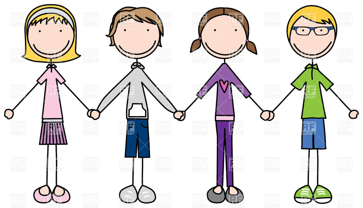 1200x688 Happy Kids Join Hands In Simple Cartoon Style Royalty Free Vector