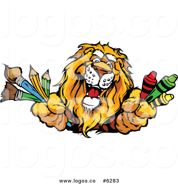600x620 Royalty Free Vector Of A Happy Lion Holding Art Crayons