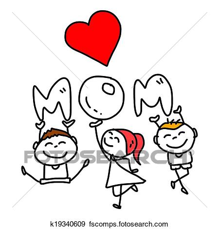 450x470 Clip Art Of Hand Drawing Cartoon Concept Happy Mother's Day