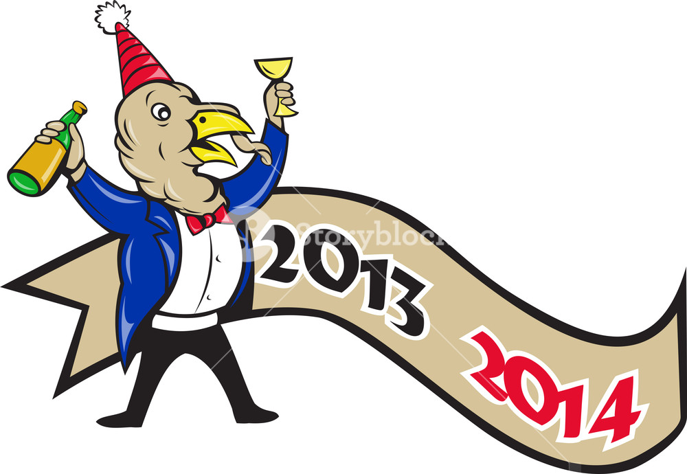 1000x690 Happy New Year 2014 Turkey Toasting Wine Cartoon Royalty Free