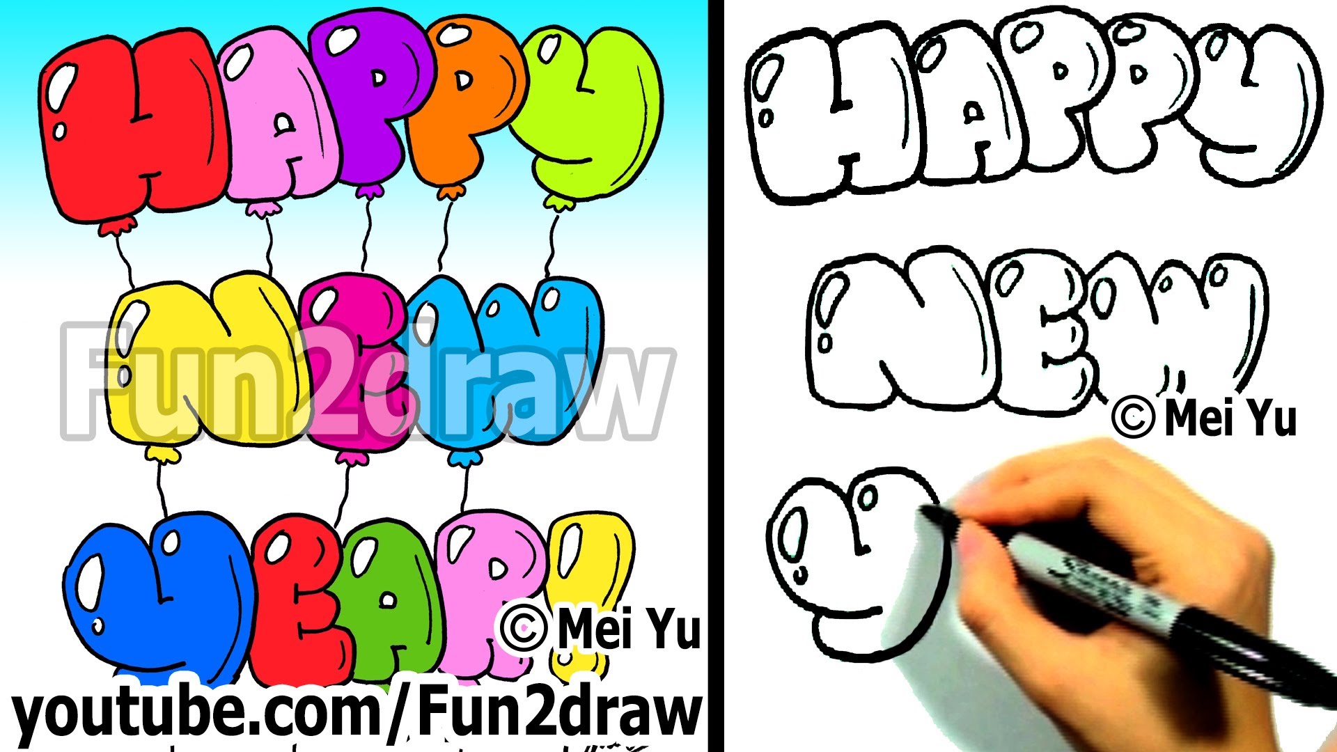 1920x1080 How To Draw Happy New Year Bubble Letters