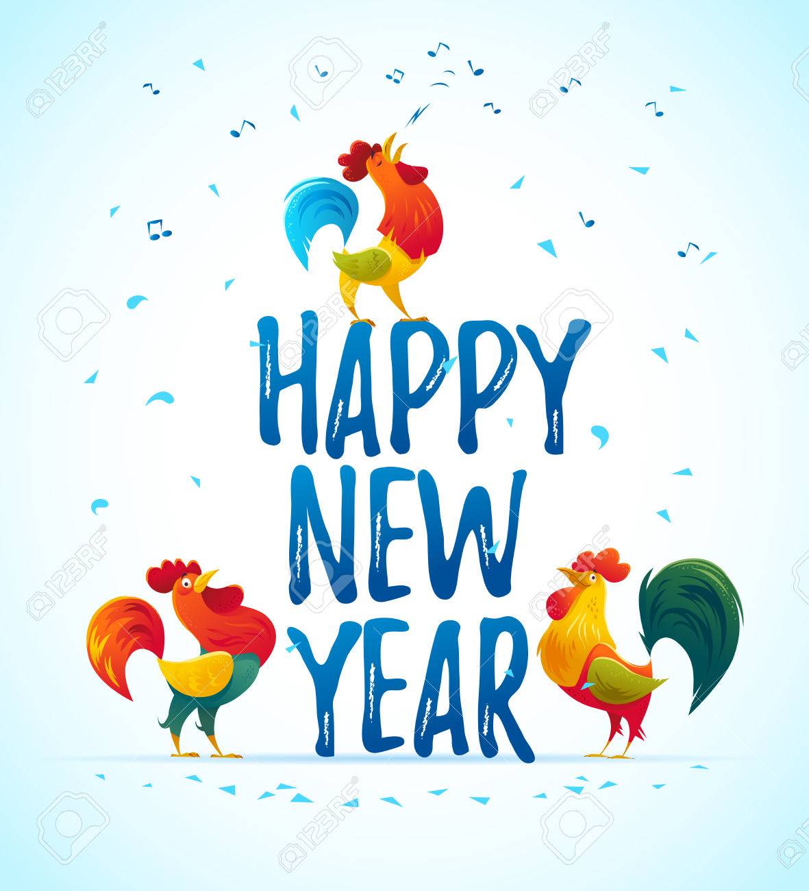 1181x1300 Vector New Year Congratulation Design. Singing Rooster, Cock