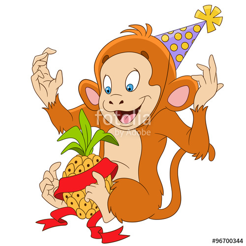 500x500 Cute Funny New Year Cartoon Monkey Is Happy To Have A Gift