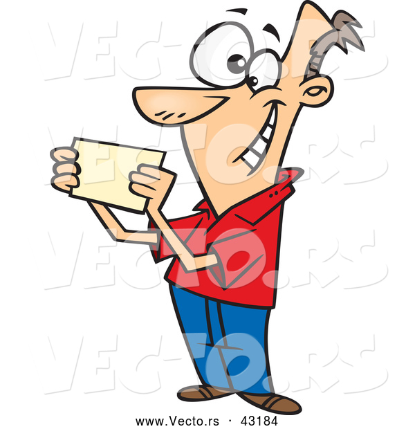 600x620 Vector Of A Happy Cartoon Man Reading A Blank Invitation Card By