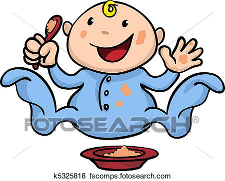 450x363 Clip Art Of Happy Cute Weaning Baby Playing With Food K5325818