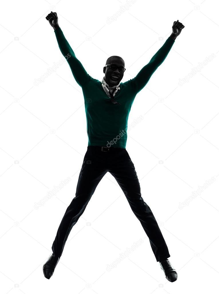 765x1024 African Black Man Jumping Happy Silhouette Stock Photo