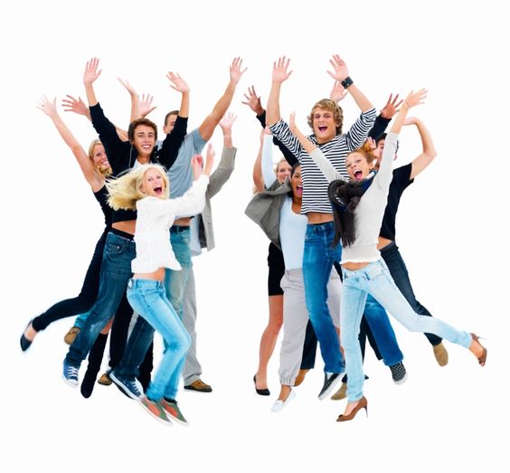 564x523 Happy People Group Of Happy Friends Jumping In Joy With Hands