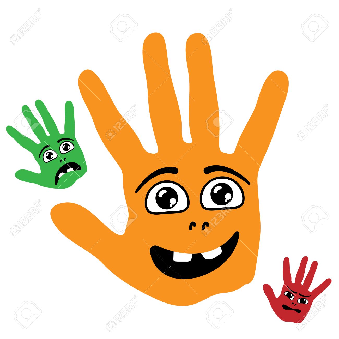 1300x1300 Cartoon Smiling Palm Hands With Happy, Sad And Angry Faces