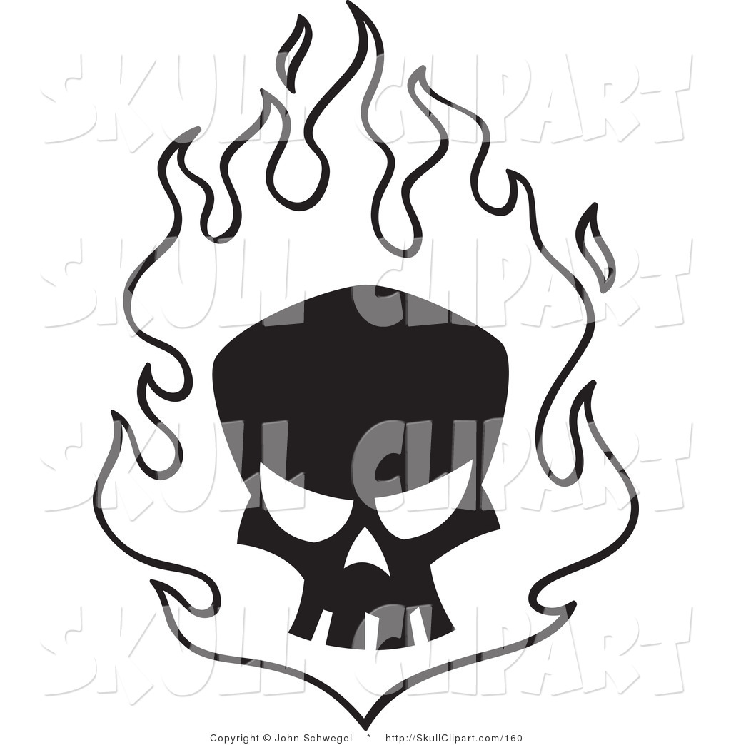 1024x1044 Vector Clip Art Of A Silhouetted Black Skull In White Flames By