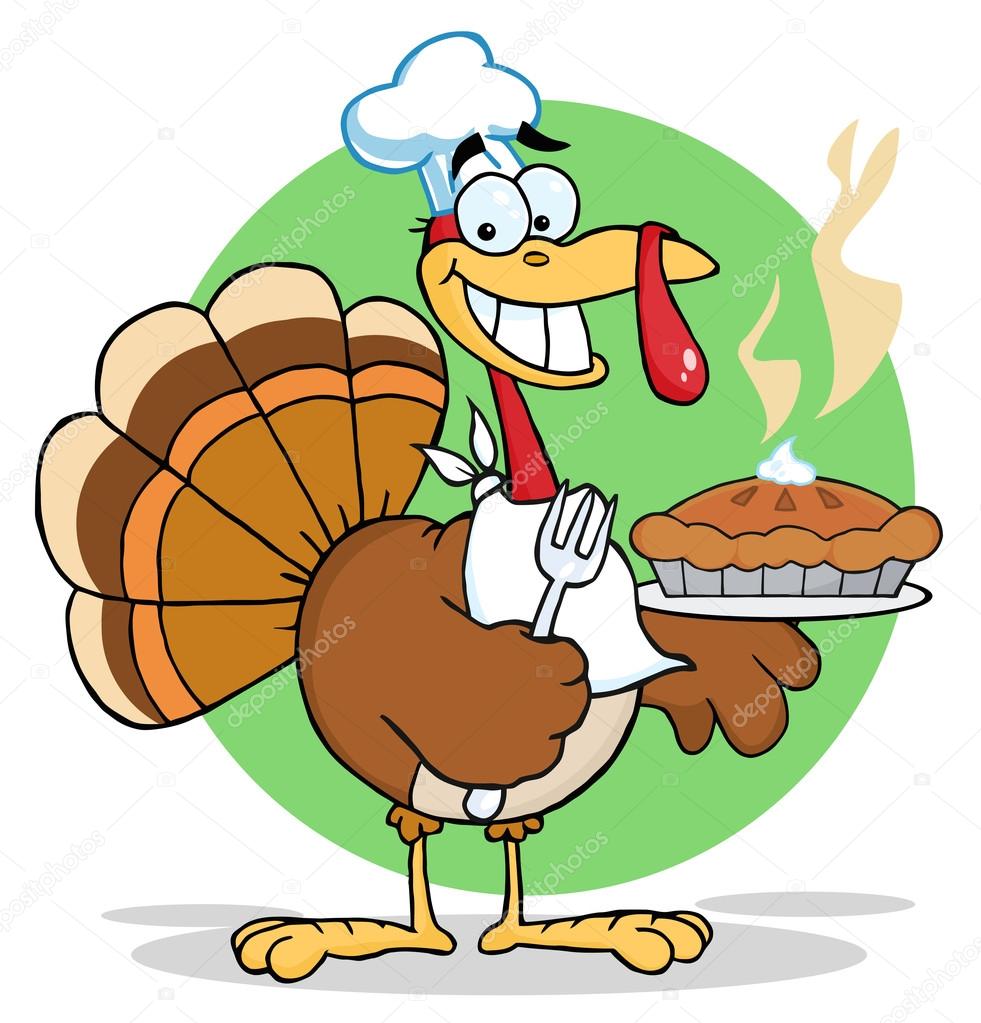 981x1023 Happy Thanksgiving Turkey Bird Holding A Pie Stock Photo