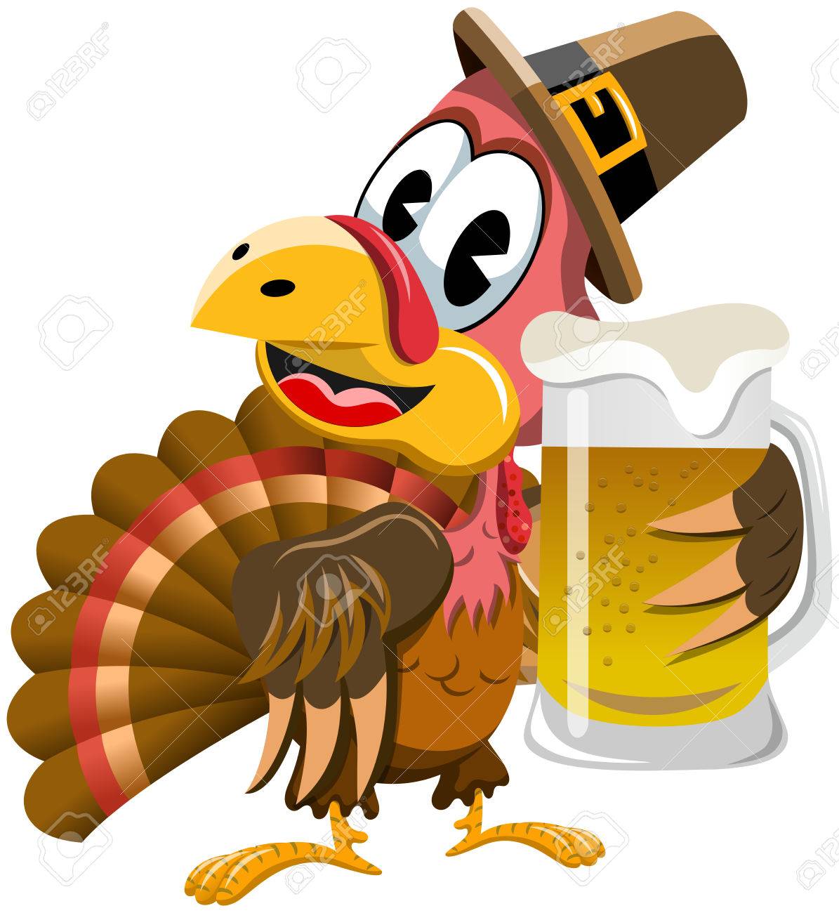 1195x1300 Happy Thanksgiving Turkey Holding Beer Mug Isolated Royalty Free