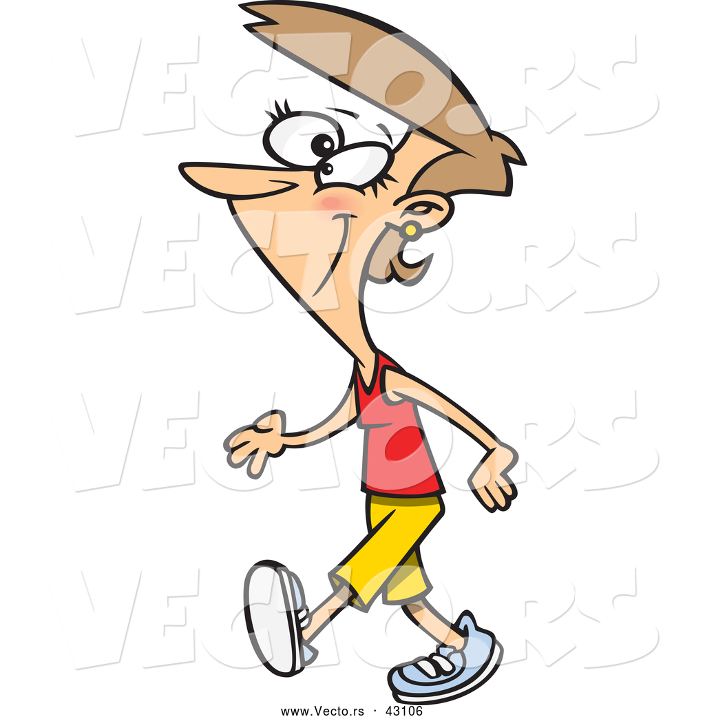 1024x1044 Vector Of A Happy Cartoon Woman Taking A Healthy Long Walk By