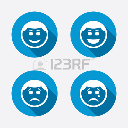 450x450 Circle Smile Face Icons. Happy, Sad, Cry Signs. Happy Smiley