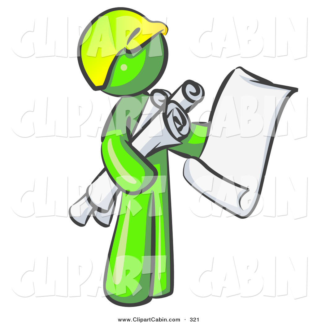 1024x1044 Clip Art Of A Lime Green Man Contractor Or Architect Holding
