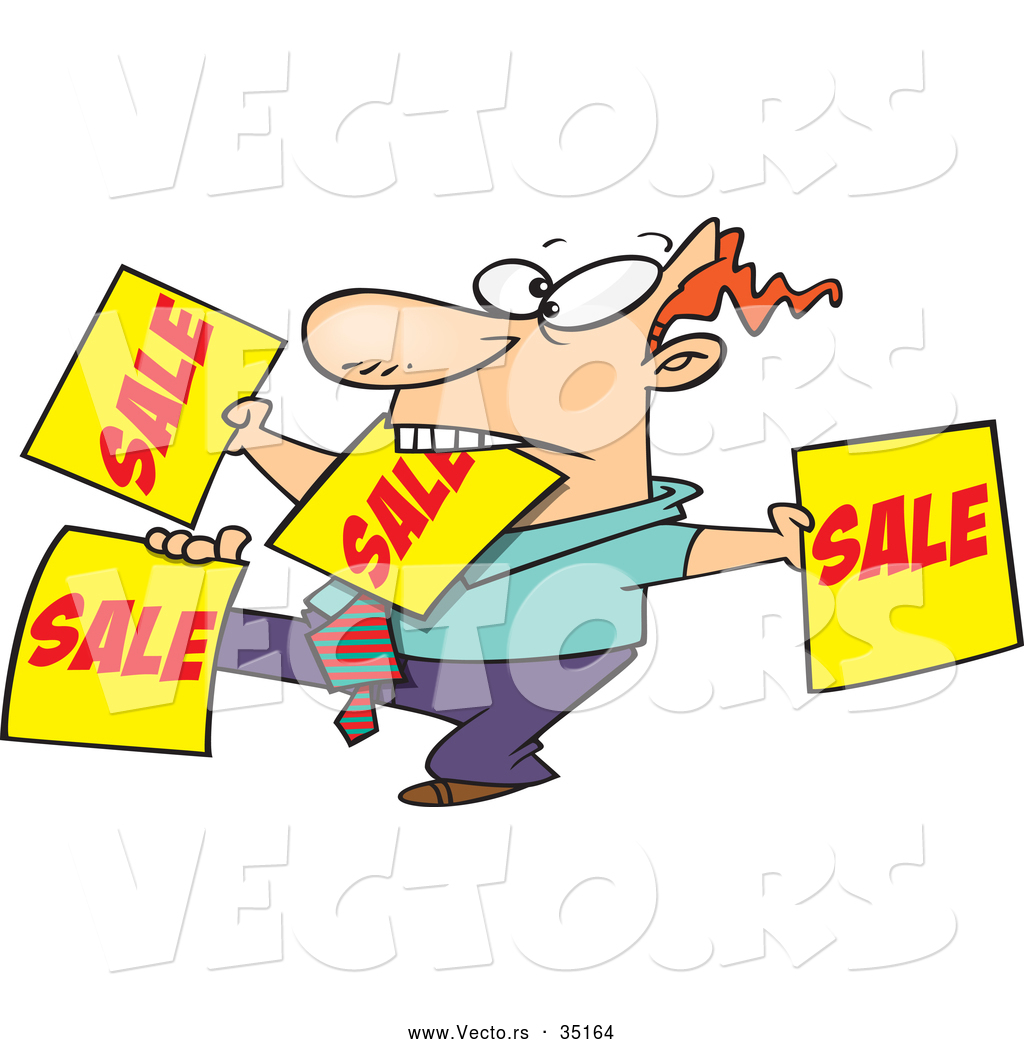 1024x1044 Vector A Hard Working Cartoon Salesman Advertising Lots