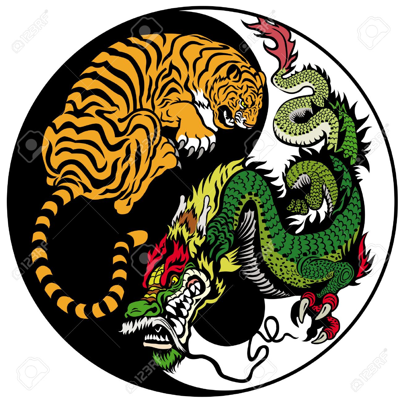 1300x1300 Dragon And Tiger Yin Yang Symbol Of Harmony And Balance Royalty