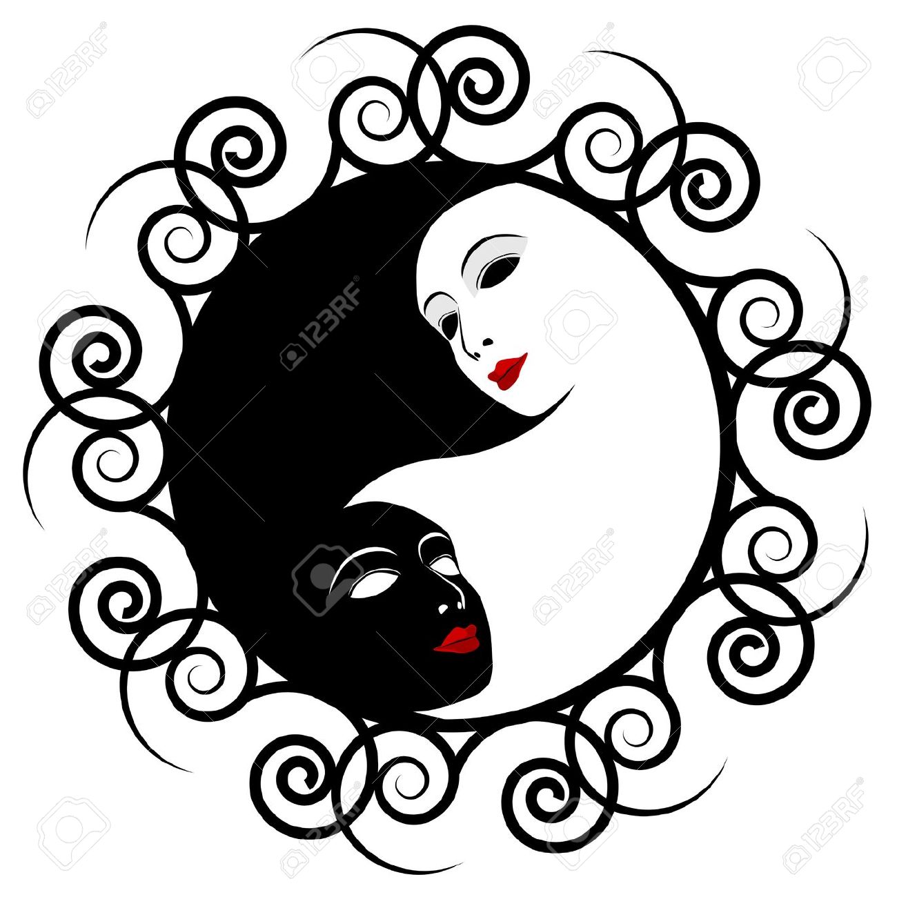 1300x1300 Masks Ying Yang Symbol Of Harmony And Balance Royalty Free