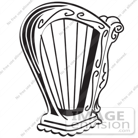 450x450 Royalty Free Black And White Cartoon Clip Art Of A Harp Instrument
