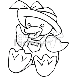 300x300 Royalty Free Black And White Outline Of A Duck With Overalls Hat