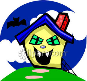 300x281 Haunted House And A Black Bat Royalty Free Clipart Picture