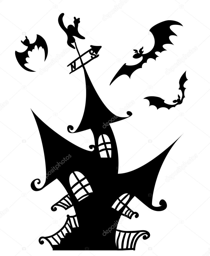 840x1023 Black Silhouette Of Haunted House Stock Vector Sonulkaster