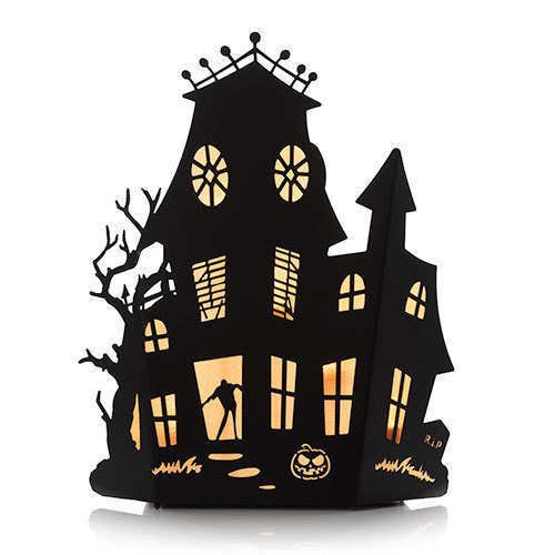 500x500 Halloween Silhouettes Haunted House Multi Tea Light Candle